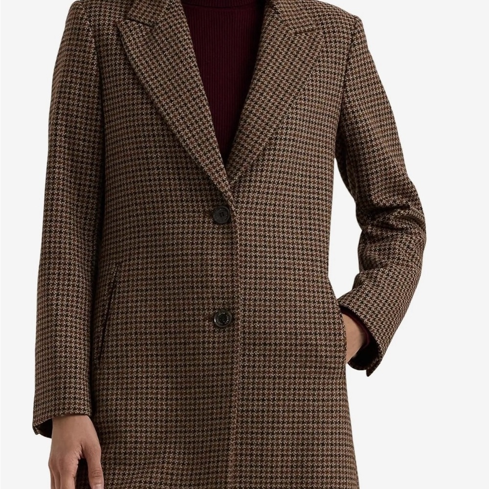 Lauren Ralph Lauren Brown Houndstooth Pea Coat